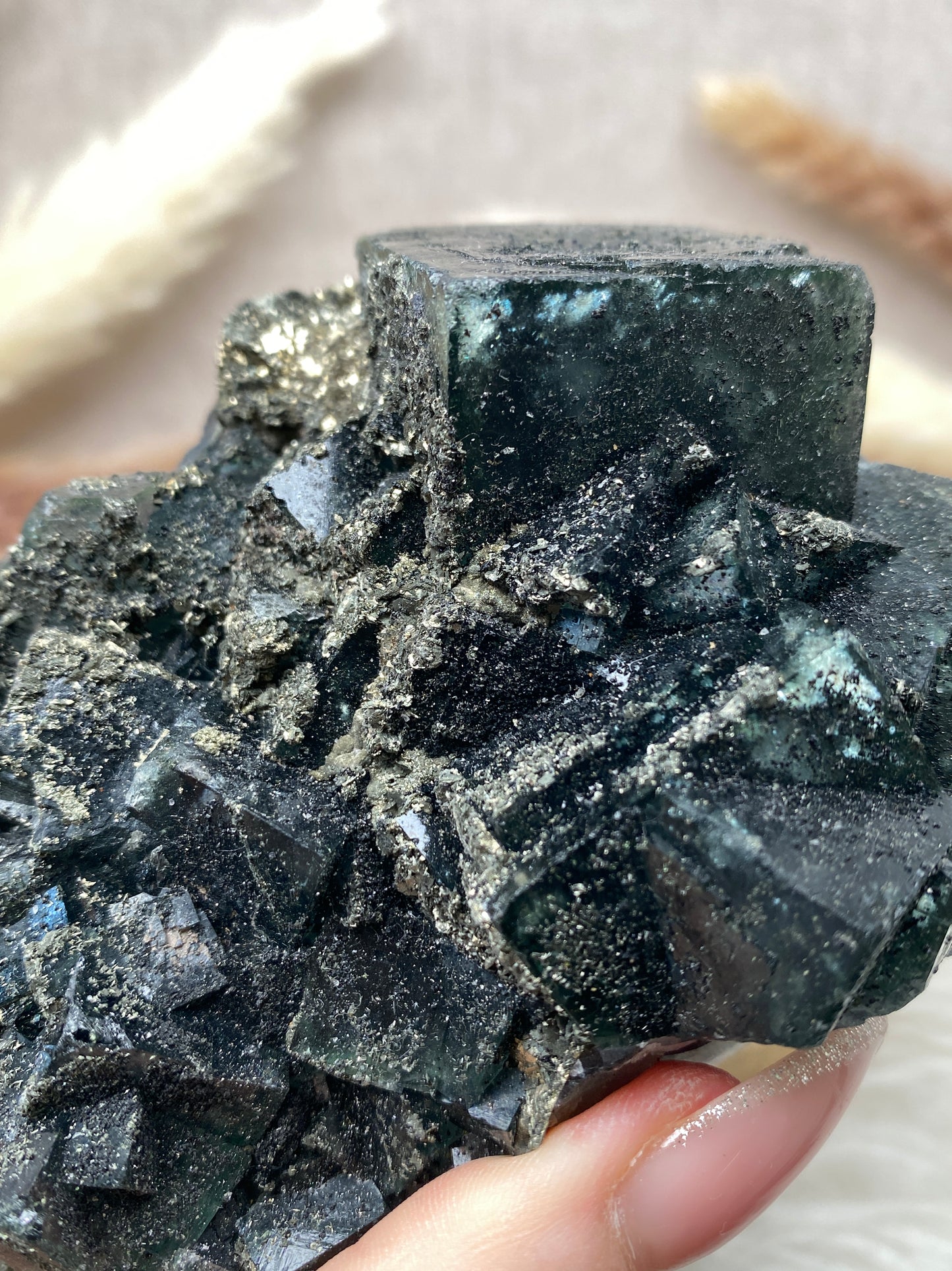 Fluorit mit Pyrit Cluster (6)