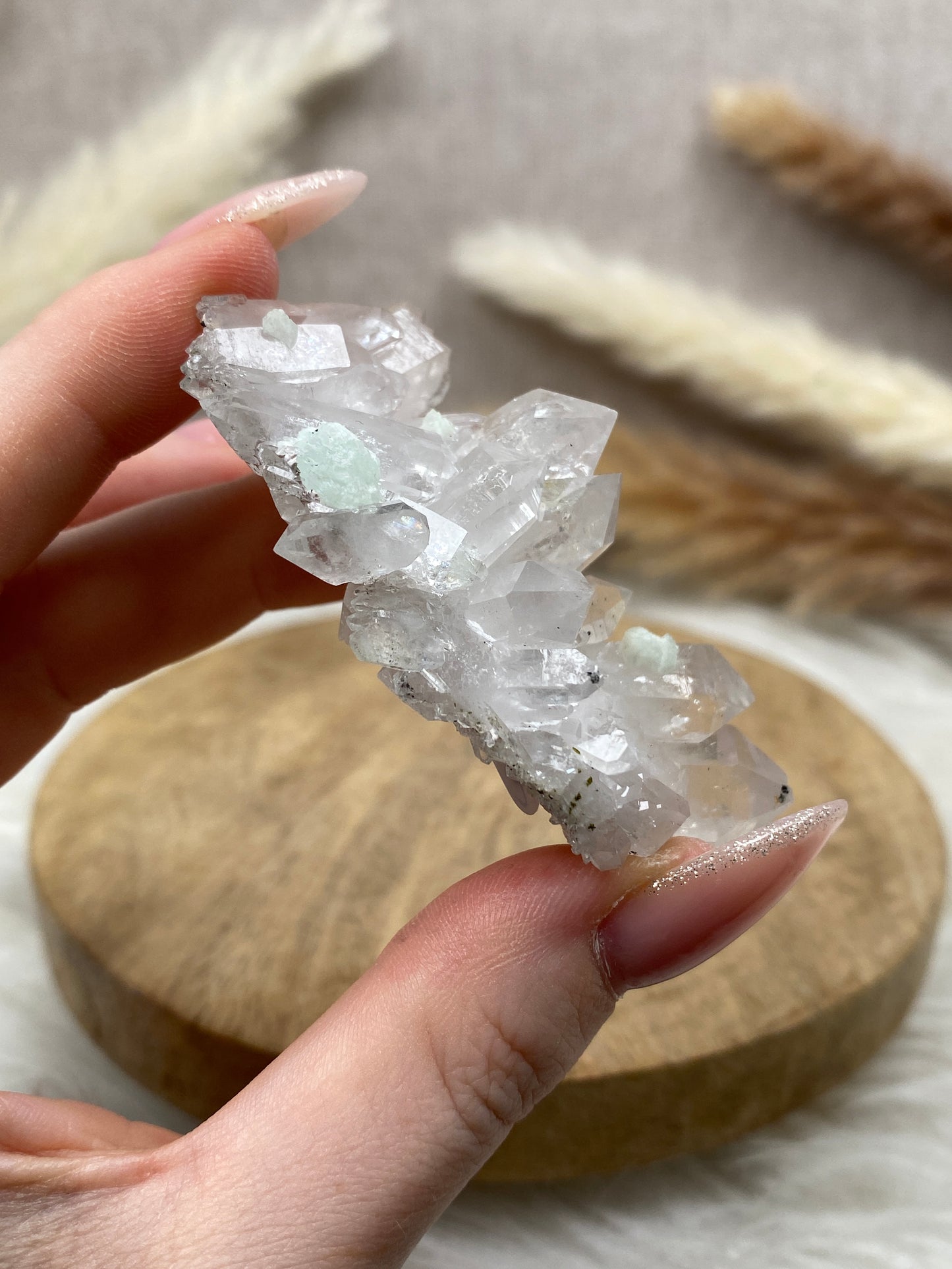 Prehnit auf Quarz Cluster (8)