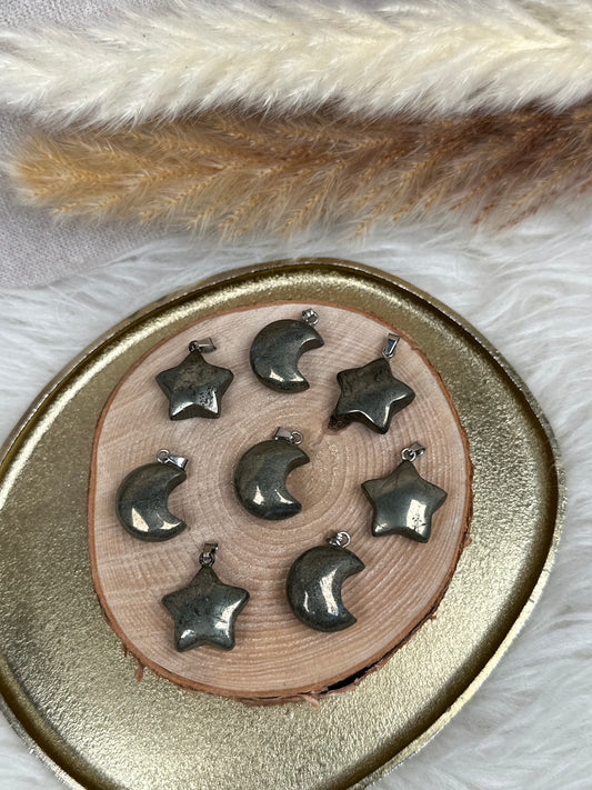 Pyrit Kettenanhänger - Stern/Mond