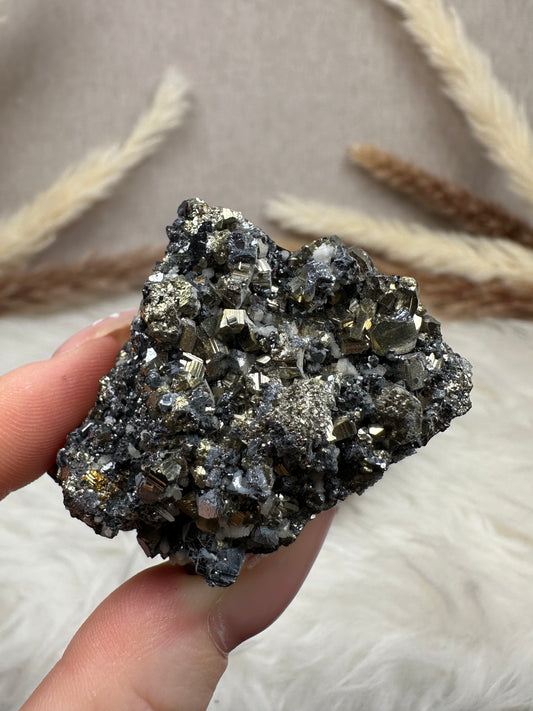 Galenit mit Pyrit & Dolomit Cluster (3)